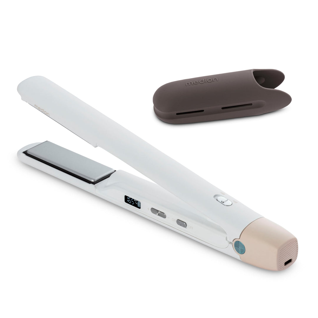 MEDION Glätteisen HS2 (kabellos, Display, 5 regelbare Hitzestufen, 165° bis 210°, breite flexible Ke