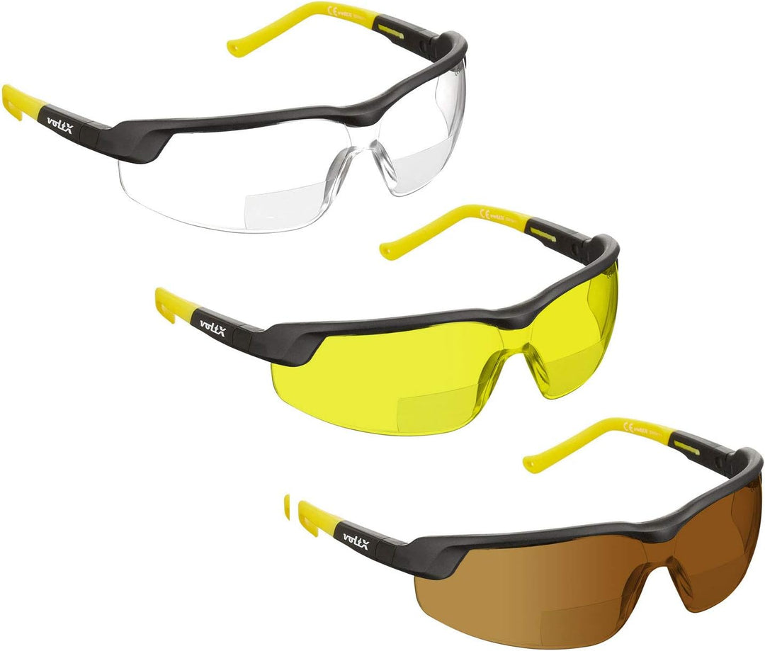 voltX 3 x GT ADJUSTABLE Bifokale Lesen Schutzbrille (KLAR, GELB, BRAUN +3.0 Dioptrie), Anti-Beschlag