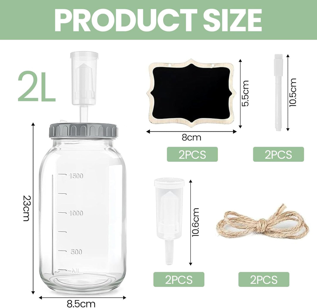 2 Stück Fermentierglas 2L, Fermentationsglas Kimchi Behälter mit Luftschleuse, Gärglas Kefirknollen