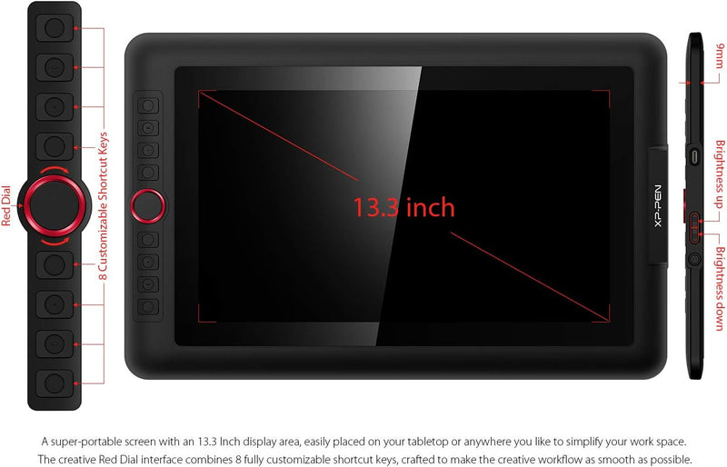 XP-PEN Artist 13.3 Pro Grafiktablett, vollamitiertes Pen Display, 88% NTSC, Drawing Tablet mit Stift