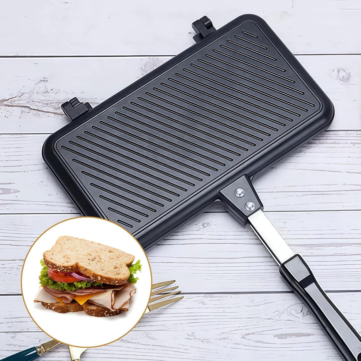 Doppelseitige Sandwich Backform: 37×25×4.4cm Doppelseitige Sandwich-Bratpfanne mit Ölpinsel, Alumini