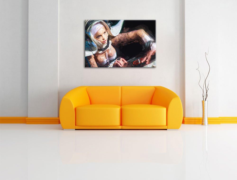 Pixxprint Tätowierte DJ Frau als Leinwandbild/Grösse: 100x70 cm/Wandbild/Kunstdruck/fertig bespannt,