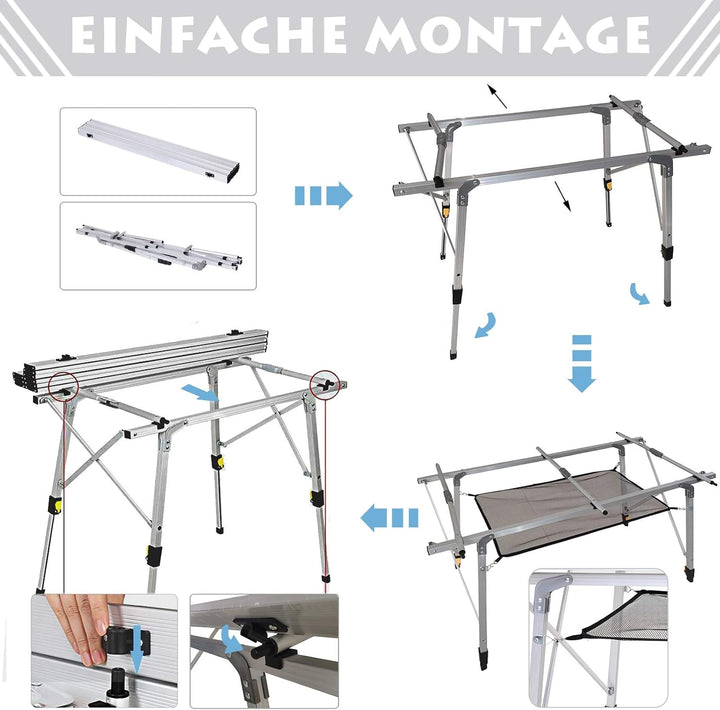 Outsunny Picknick Klapptisch, Falttisch, Höhenverstellbarer Campingtisch, Inkl. Tragetasche, Alumini