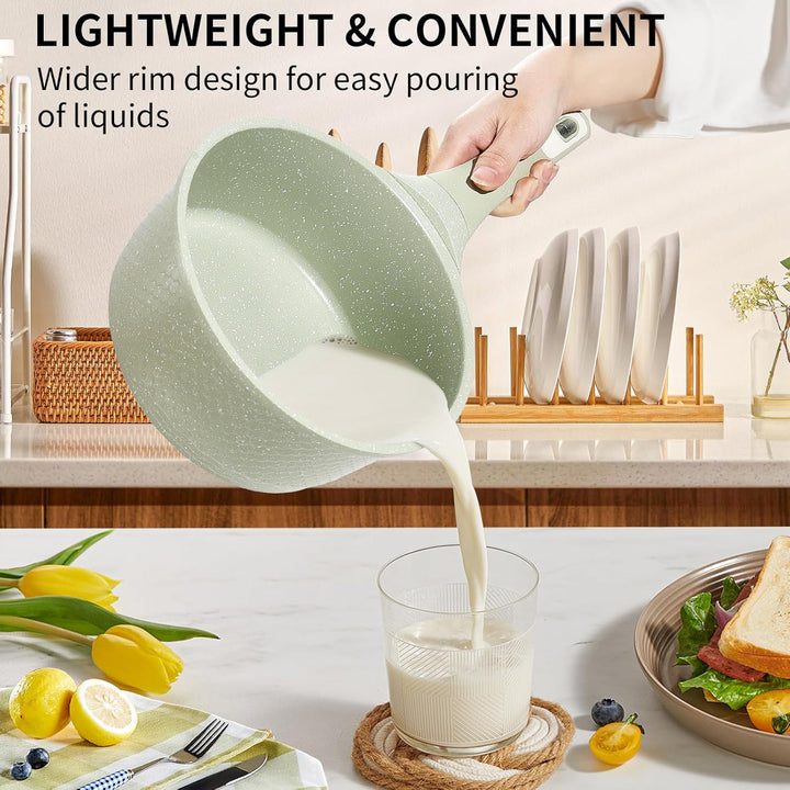DYGG Stielkasserolle 16 cm mit Deckel 1.5L - Töpfe Antihaftbeschichtet für alle Herde inkl. Induktio