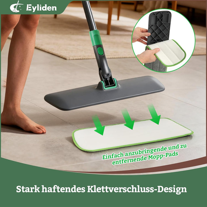 Eyliden Wischmopp Bodenwischer für alle Böden - 153CM Verstellbarer Flachmopp mit 4 waschbaren Bezüg
