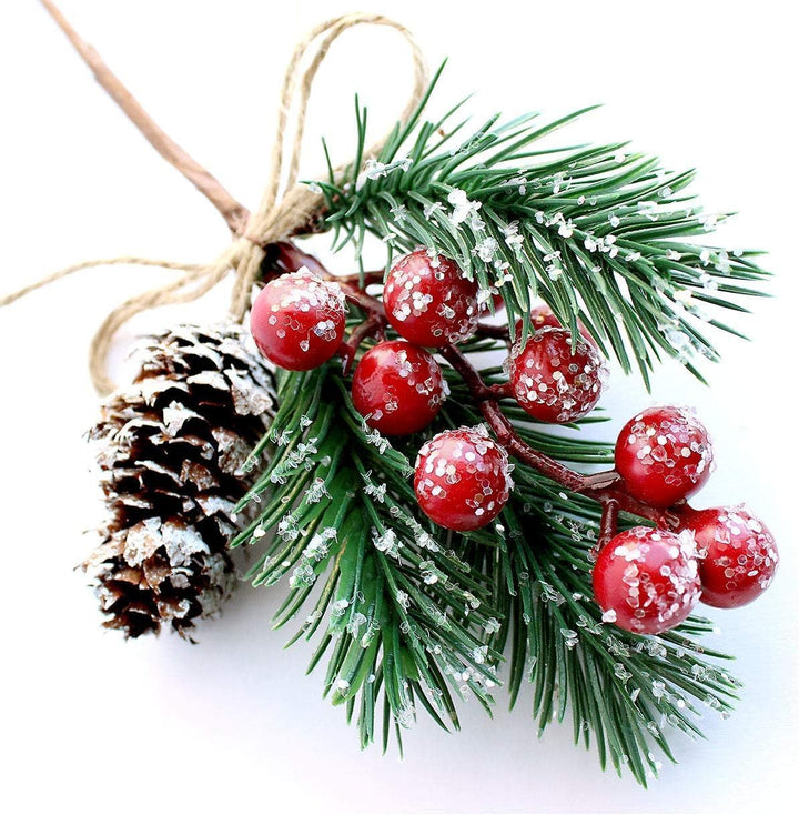 10 Stück Künstliche Rote Stechpalmen Beeren 15cm Weihnachtsbeeren Kleine Künstliche Tannenzweige mit