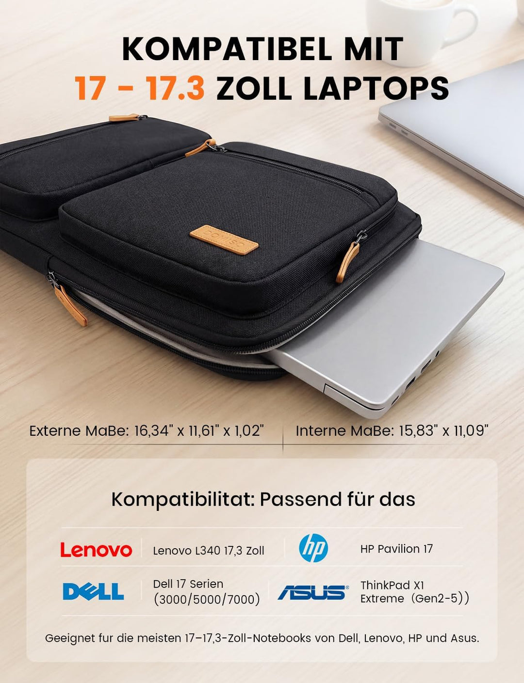 DOMISO 17,3 zoll Laptop Tasche Herren Laptoptasche Business Laptop-taschen Laptophülle Notebooktasch