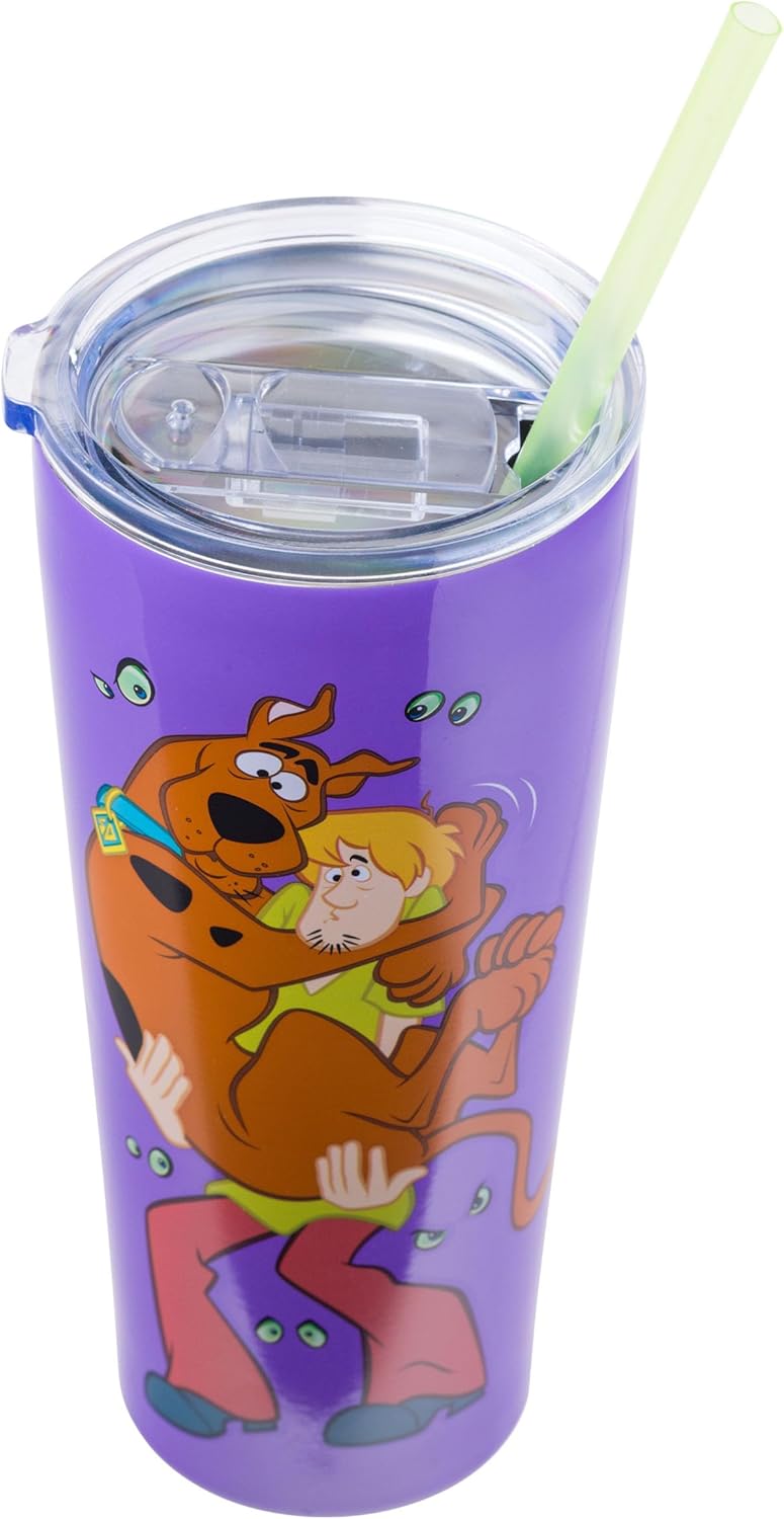Silver Buffalo Scooby Doo Where Are You doppelwandiger Edelstahlbecher mit Strohhalm, 625 ml, Scooby