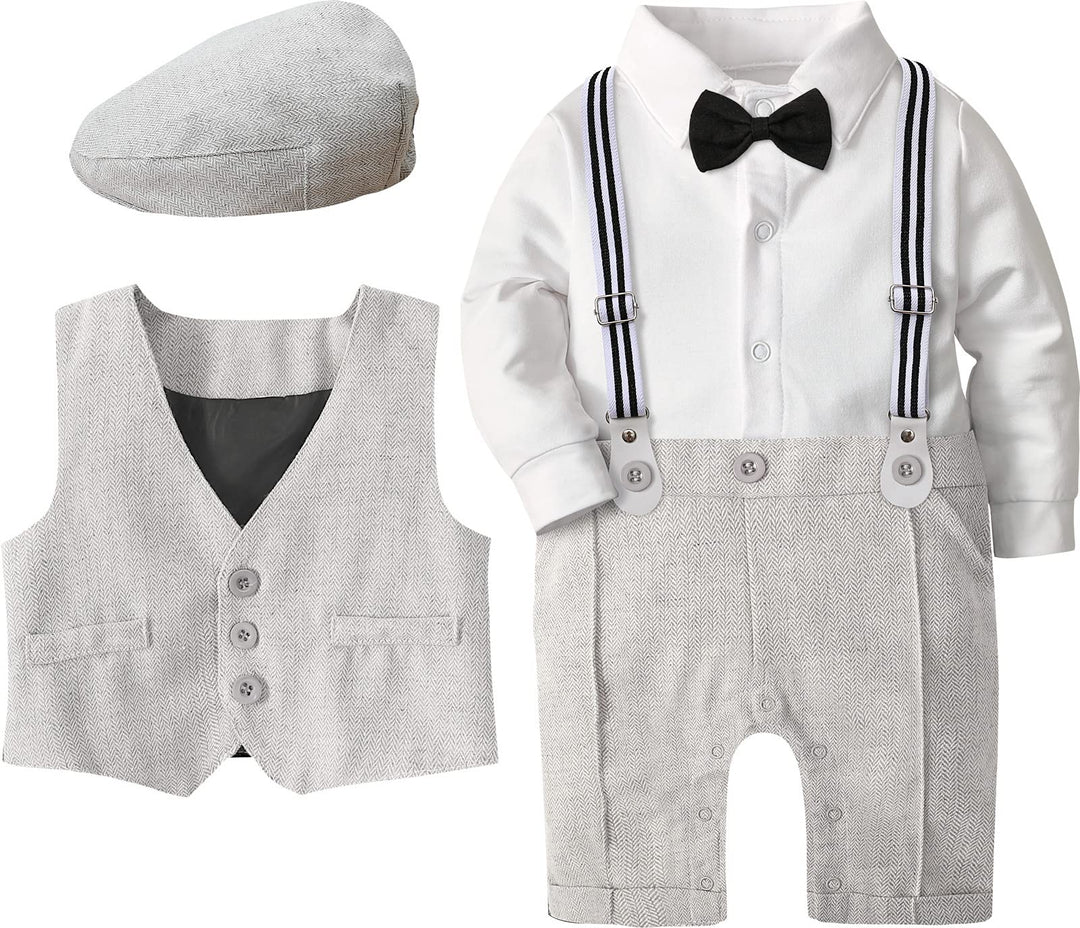 mintgreen Baby Junge Formell Träger Anzug mit Hut, Hellgrau Hellgrau 12-18 Monate, Hellgrau 12-18 Mo