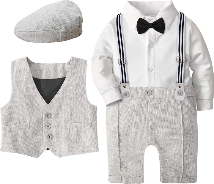 mintgreen Baby Junge Formell Träger Anzug mit Hut, Hellgrau Hellgrau 12-18 Monate, Hellgrau 12-18 Mo