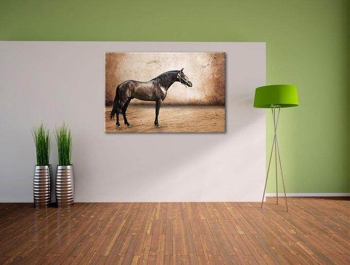 Pixxprint Brauner Hengst Format: 100x70 auf Leinwand, XXL riesige Bilder fertig gerahmt mit Keilrahm