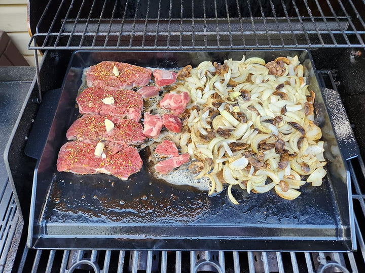 WELL GRILL Plancha-Grillplatte mit Grill-Spachtel Schaber set, Porzellanemailliertem Gusseisen Grill
