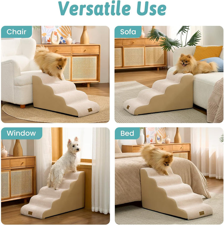 COZY KISS Hundetreppe für Kleine Hunde 40cm, 4-Stufen Flache Schrägrampe, Hunderampe aus Hochdichtsc