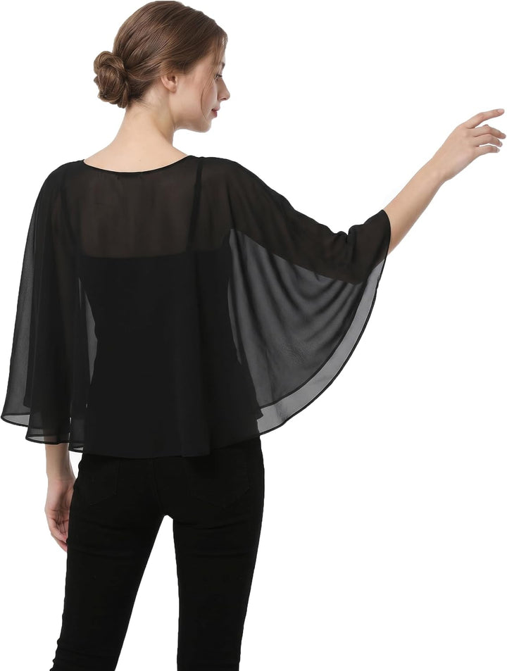 Capes for Womens Casual chiffon shawl Casual Chiffon Cape Sheer cape shawls and wraps Poncho Capelet