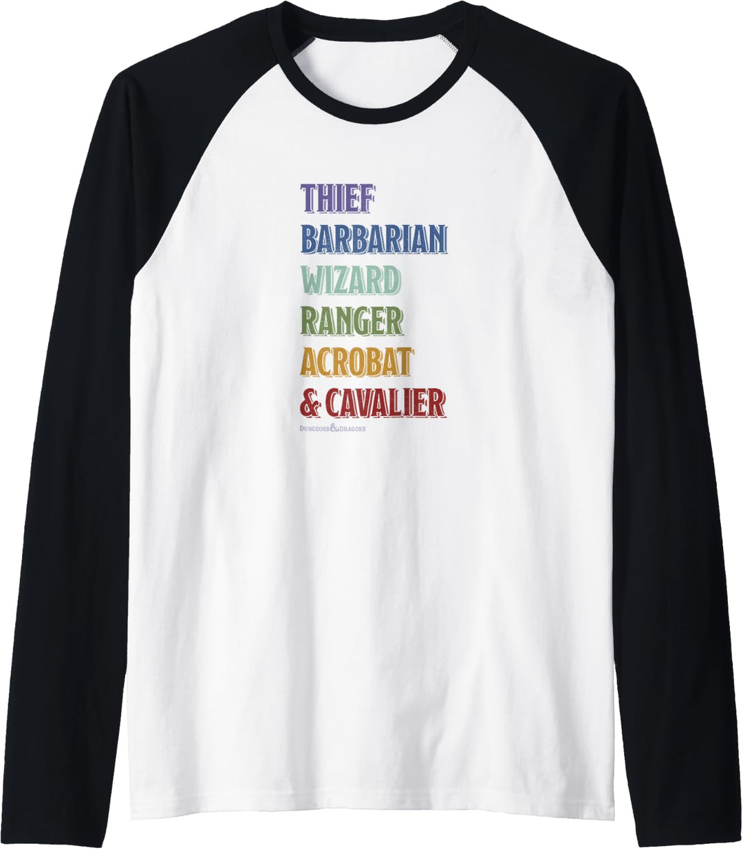 Dungeons &amp; Dragons Class Rainbow Text Stack Raglan