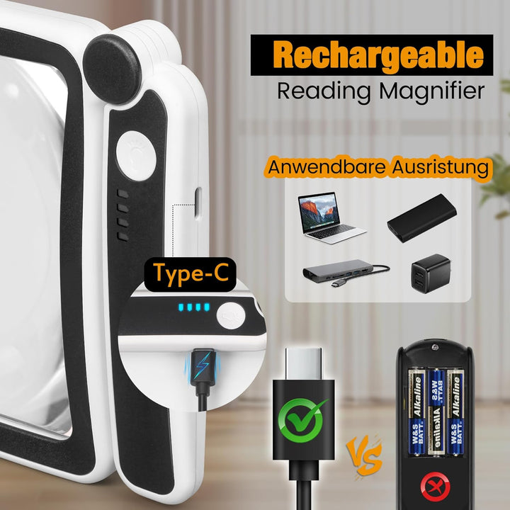Wiederaufladbare 5X Lupe zum Lesen, Handheld Seite Lupe mit Licht für Low Vision Senioren, leichte L
