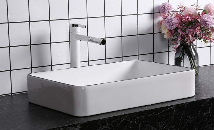 Art-of-Baan® Premium Waschbecken aus Keramik I hochwertiges Handwaschbecken mit Lotus-Effekt I eckig