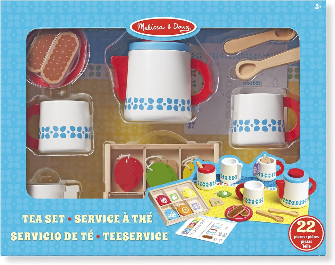 Melissa &amp; Doug Steep &amp; Serve Wooden Toy Tea Set , Wooden Toys , Kids Tea Set , Pretend Play , Play F