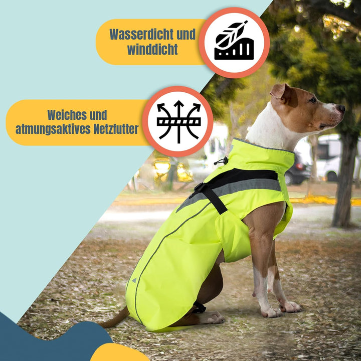 DOGOPAL Regenmantel Hund wasserdicht für kleine & grosse Hunde - Gelber Hunderegenmantel mit Reflekt