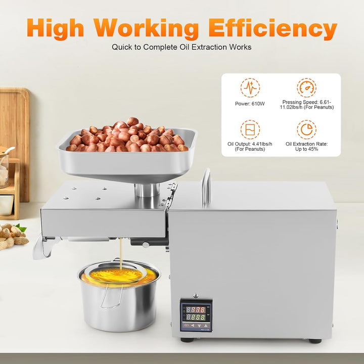 1500W Automatische Ölpresse Maschine Edelstahl Elektrisch Ölpresse mit LCD Anzeige 6-Gang-Smart-Heiz