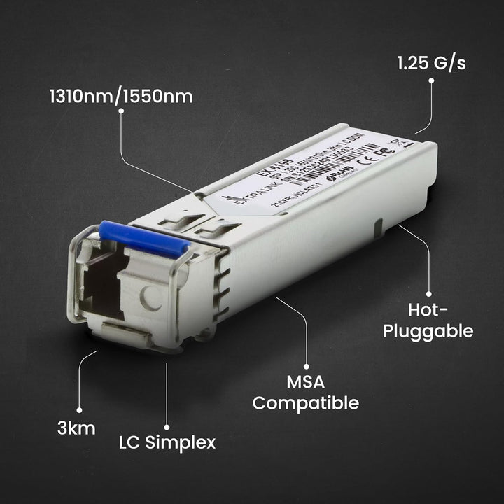 Extralink WDM SFP Modul Singlemode 1.25G LC 1310/1550nm bis 3km – Kompatibel mit Ubiquiti UniFi Netg