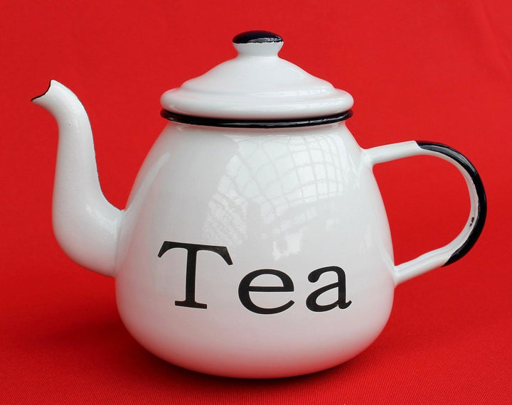 DanDiBo Teekanne Tee Emaille Retro Vintage 582AB TEA Weiss 0,75 L emailliert 14 cm Wasserkanne Kanne
