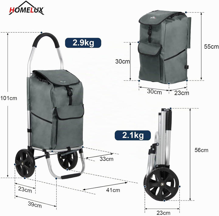 Einkaufstrolley, HOMELUX klappbar, Stabiler Einkaufswagen, grosse Kapazität 41 L, multifunktional, H