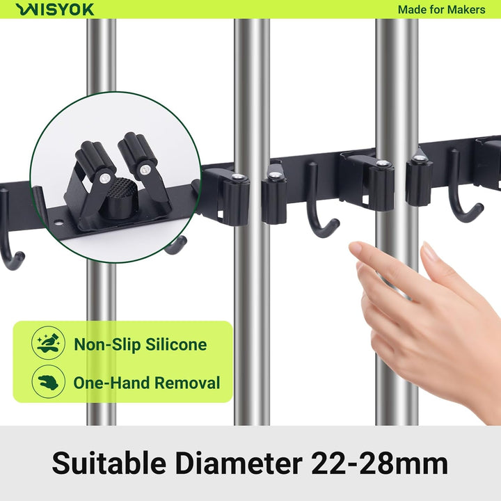 WISYOK Besenhalterung Wand 2pcs, 10 Halter + 8 Haken Schwerlast Gerätehalter, Edelstahl Gartengeräte