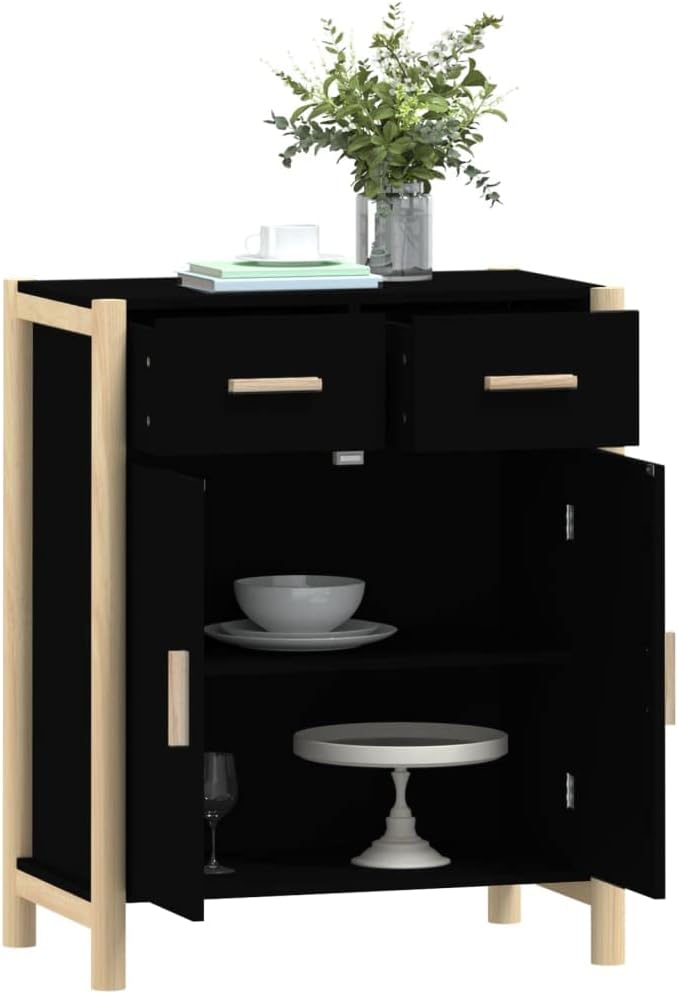 FIRBNUS Komodenschrank 62x38x75 cm mit Holzbeine und 2 Schubladen TV Schrank Highboard Aufbewahrungs