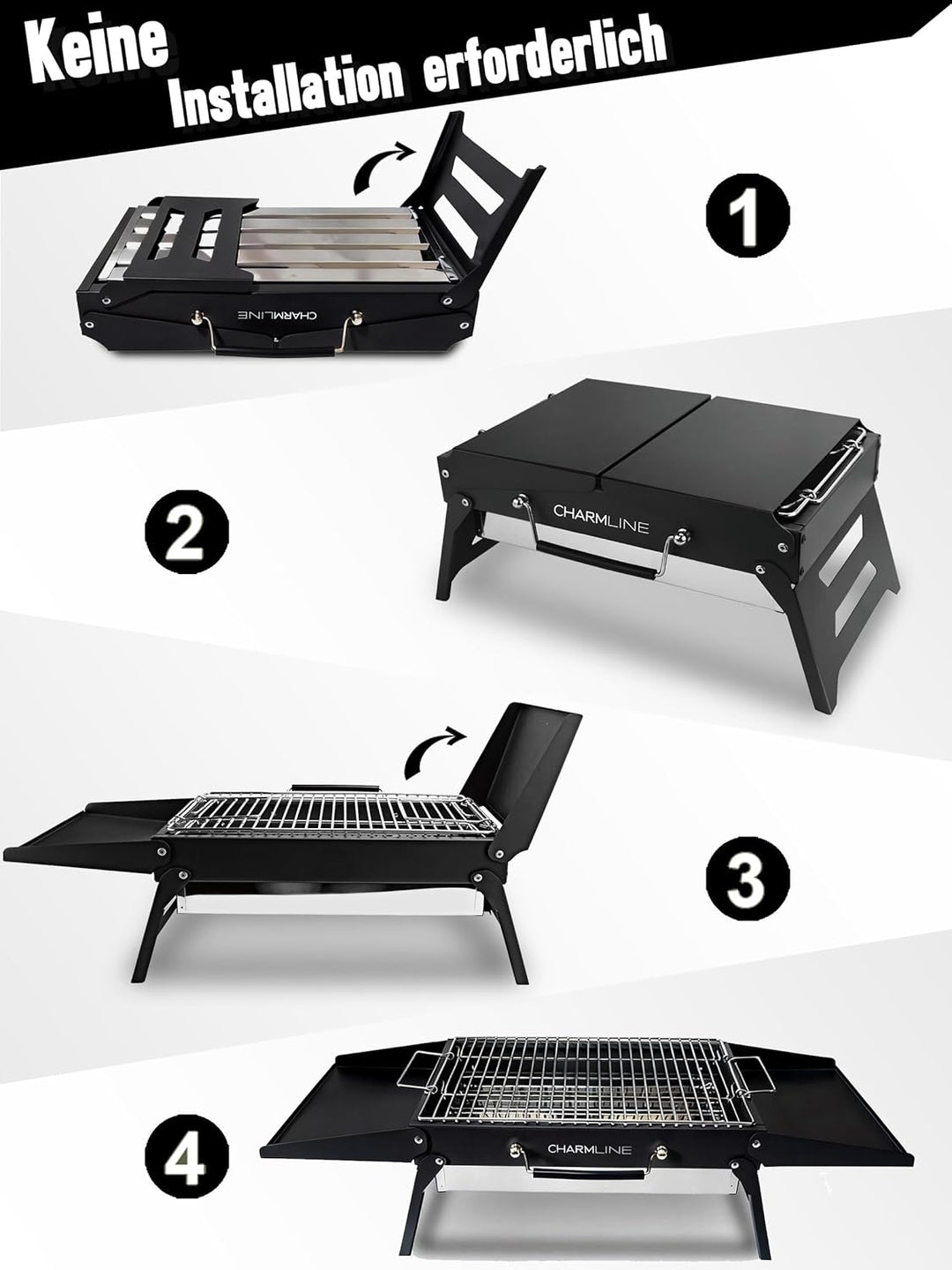 Charmline 39x27cm Foldable Portable Holzkohlegrill, Kleiner Campinggrill Holzkohle, Picknickgrill Gr