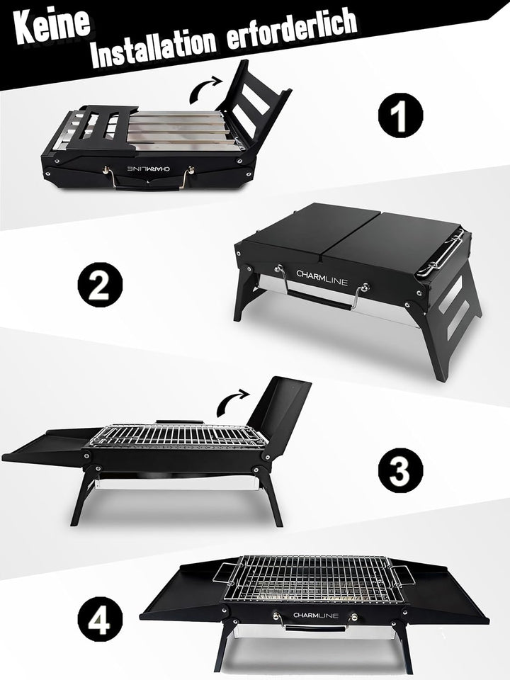 Charmline 39x27cm Foldable Portable Holzkohlegrill, Kleiner Campinggrill Holzkohle, Picknickgrill Gr