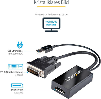 StarTech.com DVI auf DisplayPort Adapter mit USB Power - DVI-D zu DP Video Adapter - DVI zu DisplayP