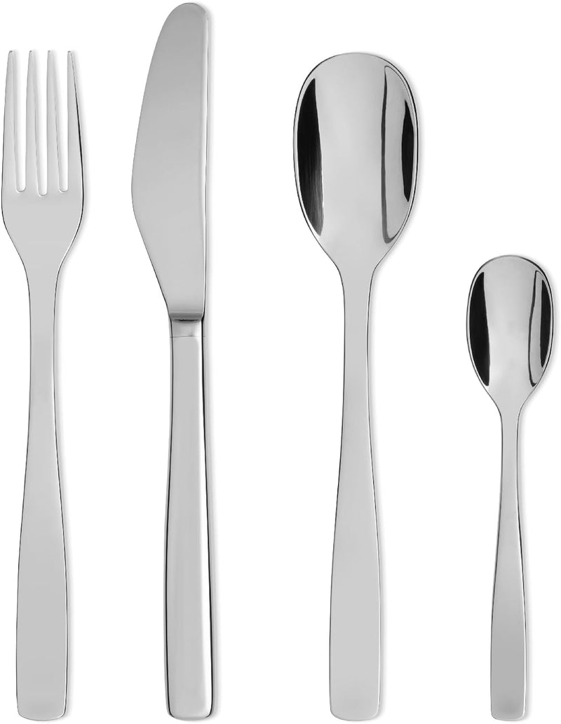 Alessi "KNIFEFORKSPOON" Besteckset 24 teilig, Messer mit Zylinderblock, 9.6 x 36 x 19 cm, Silber Spi