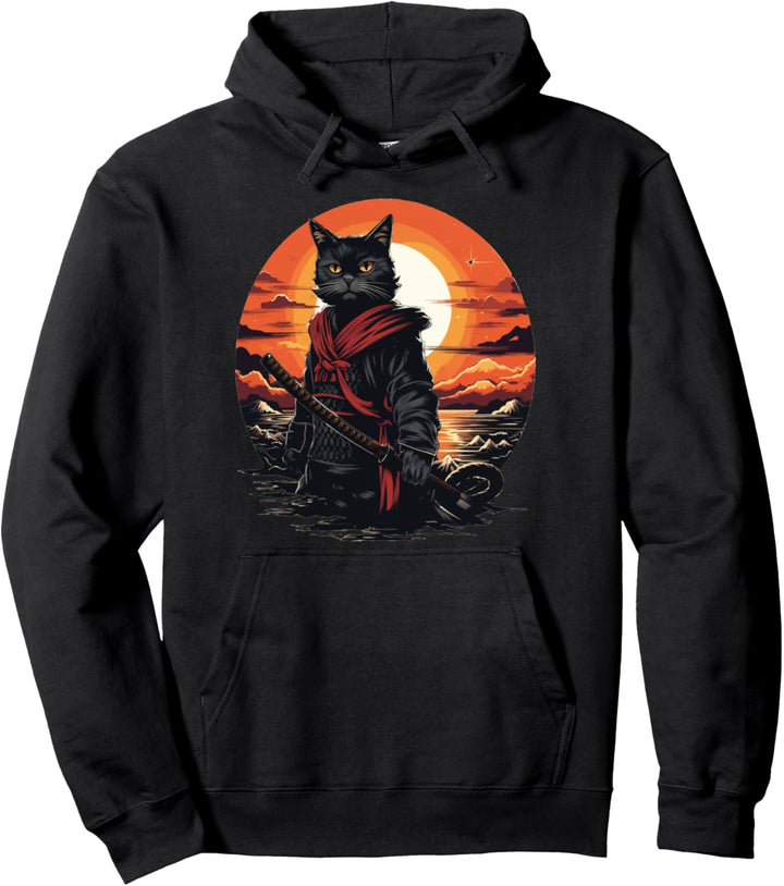 Ninja Japanese Samurai Cat Graphic Pullover Hoodie