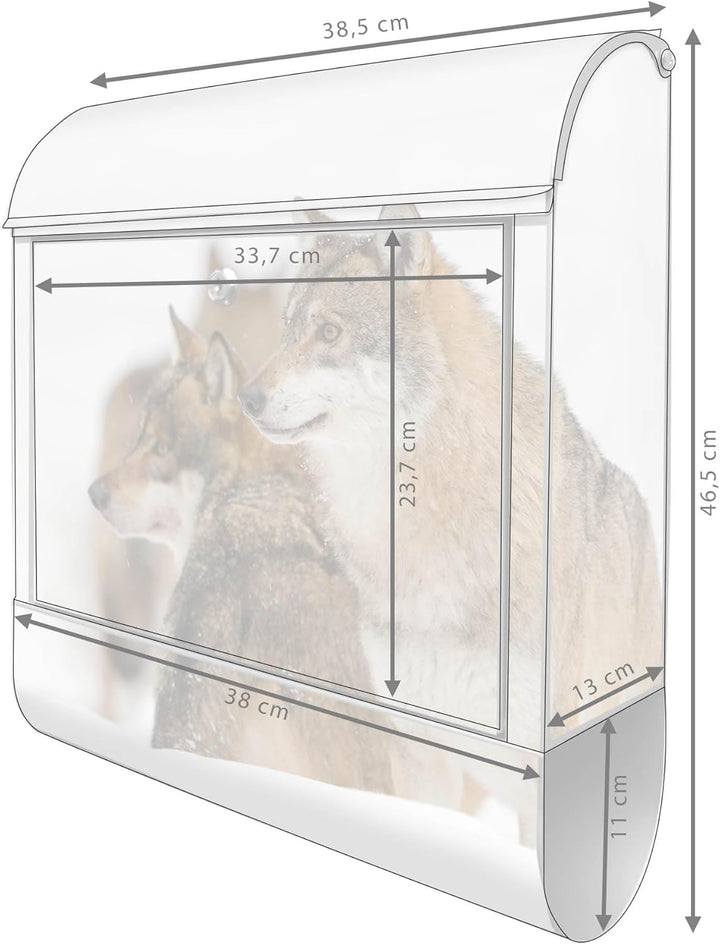 banjado® Design Briefkasten mit Motiv Wölfe 39x47x14cm &amp; 2 Schlüssel - Briefkasten Stahl Silber mit