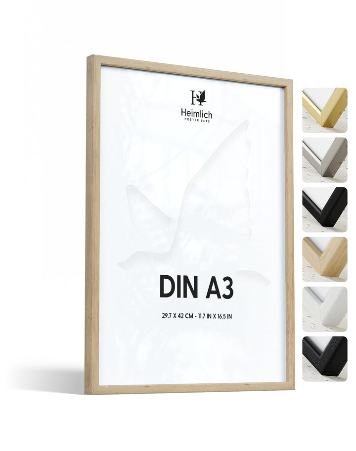 Heimlich® 1x Bilderrahmen DIN A3 30x42 cm Natur Eiche Holz Rahmen 1-Pack | Dokumentenrahmen 29,7x42