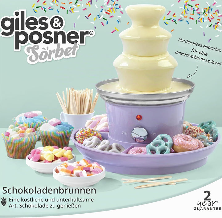 GILES &amp; POSNER Mini-Schokoladenbrunnen – Elektrische 3-Stufen Maschine, Automatische Abschaltung, 0°
