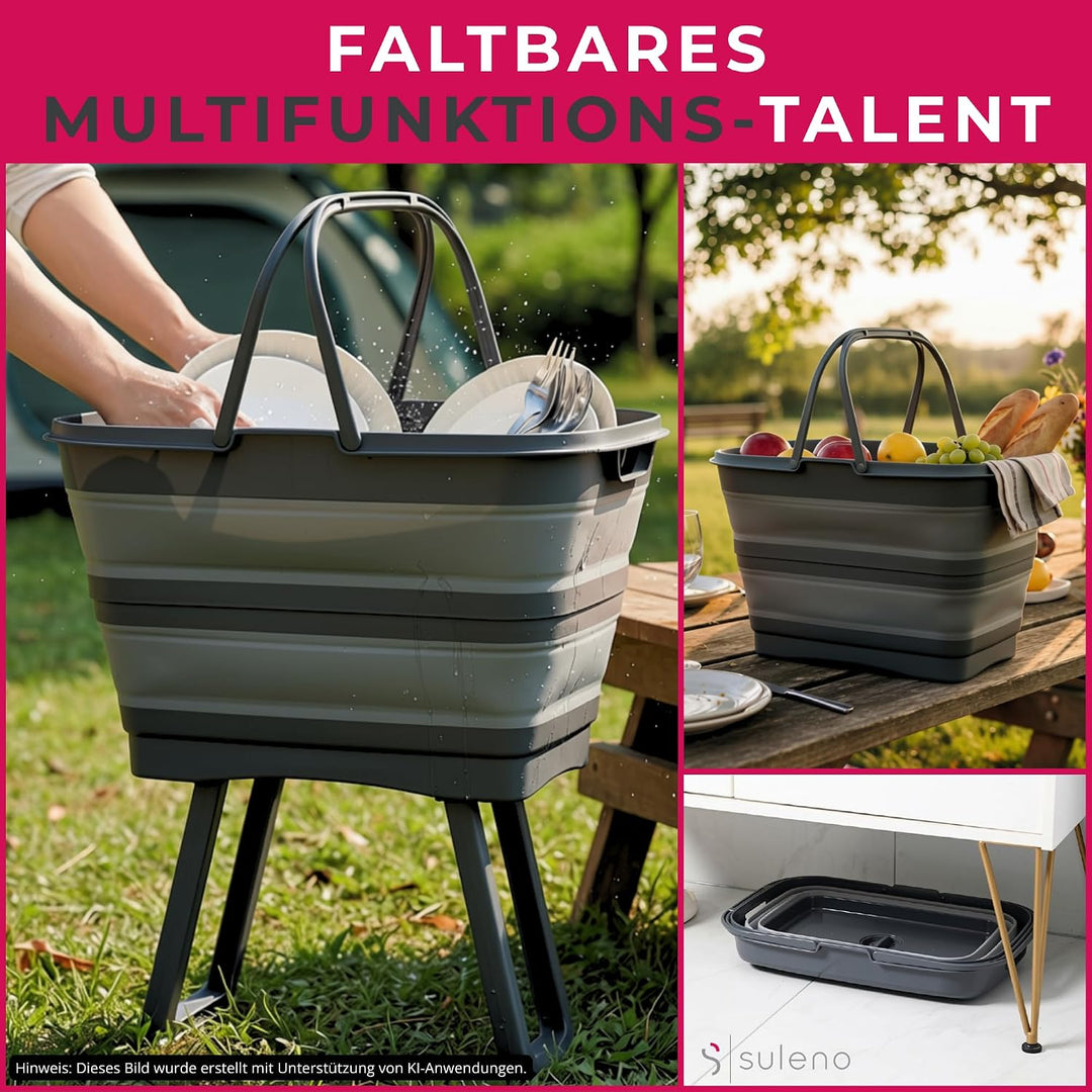 Faltbare Multifunktions-Waschwanne mit Ablauf - 26 L (Anthrazit), Anthrazit