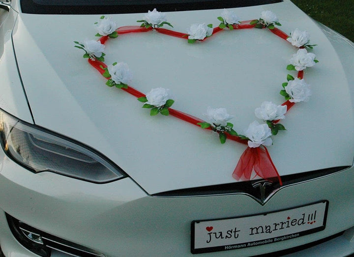 Autoschmuck Organza Herz Auto Schmuck Braut Paar Rose Deko Dekoration Hochzeit Car Auto Wedding Deko