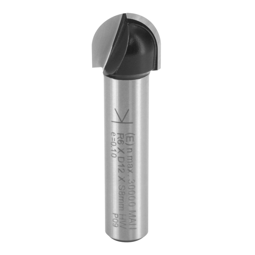 ENT 12286 Hohlkehlfräser HW, Schaft (S) 8 mm, Radius (R) 6 mm, Durchmesser (D) 12 mm, NL 9,5 mm, SL