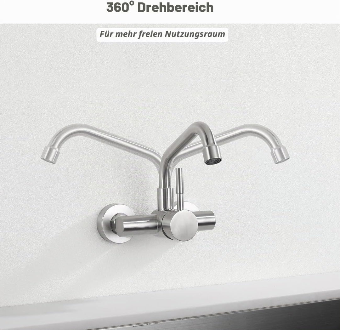 Tondiy Küchenarmatur Wandmontage 11 cm, Wasserhahn Wandarmatur Küche mit 360° drehbar, Spültischarma