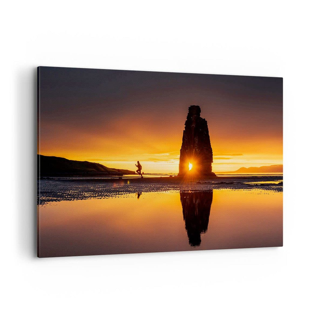 Bilder auf Leinwand 100x70cm Leinwandbild mit Rahmen Meer Felsen Wasser Gross Wanddeko Bild Schlafzi