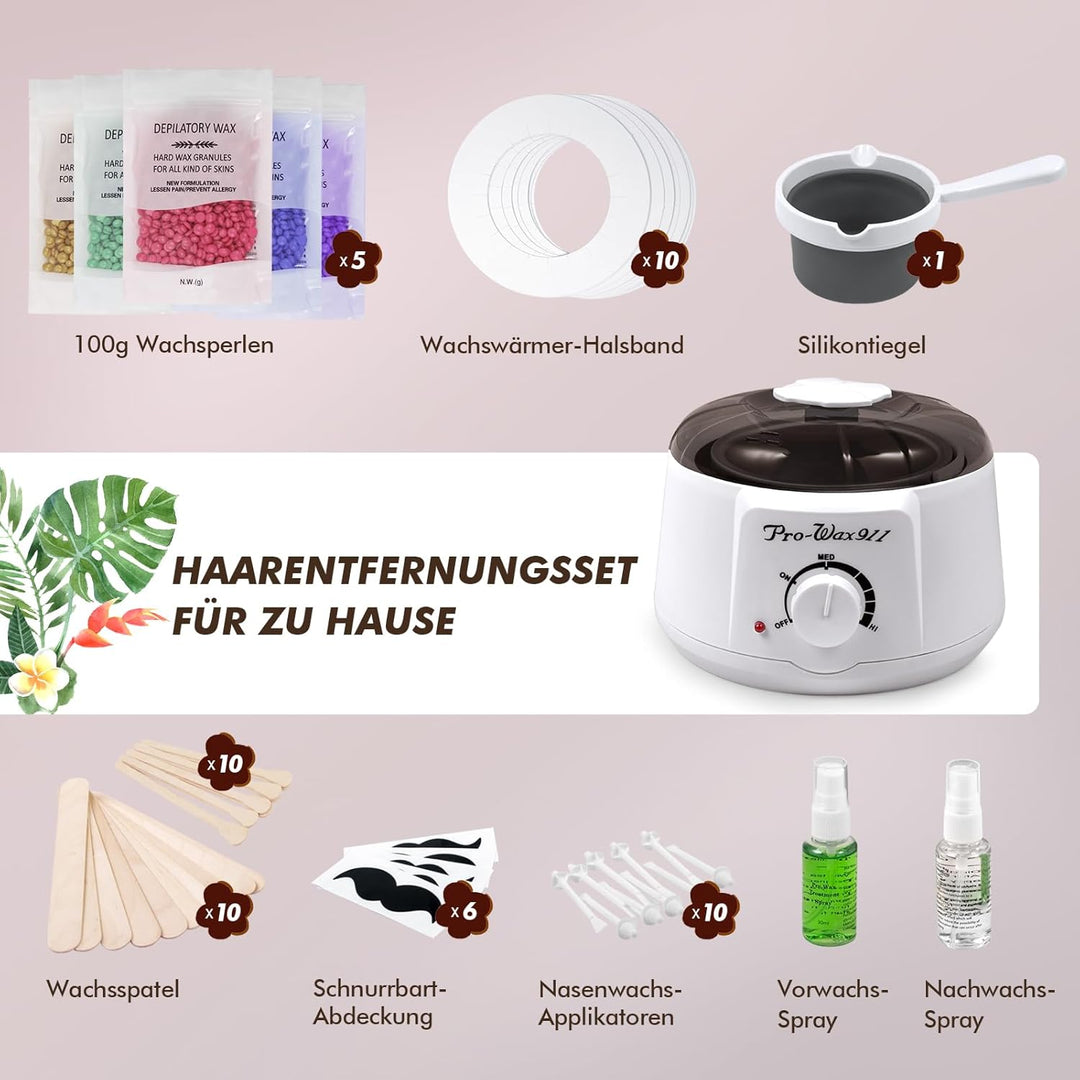 Waxing set, Professionell Wachswärmer Wachs Haarentfernung mit 500g Wax Warmer mit Wachsperlen, Waxi
