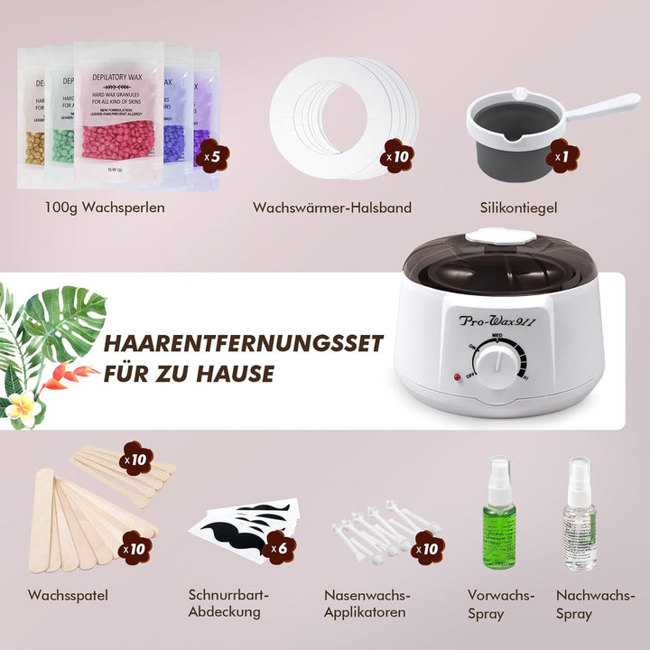 Waxing set, Professionell Wachswärmer Wachs Haarentfernung mit 500g Wax Warmer mit Wachsperlen, Waxi