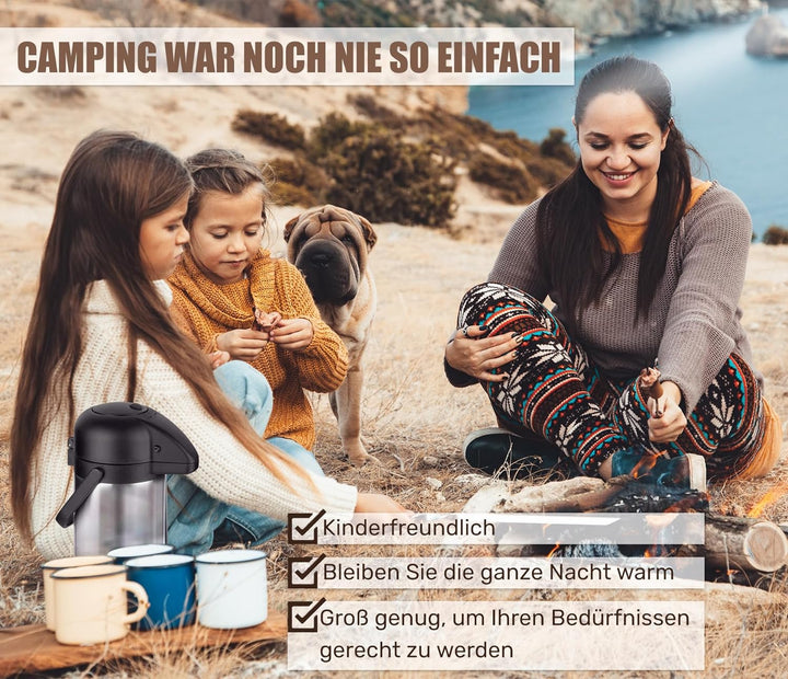 Vondior Airpot Pumpkanne - Professionelle isolierte Kaffeekaraffe aus Edelstahl, Thermoskanne, Therm