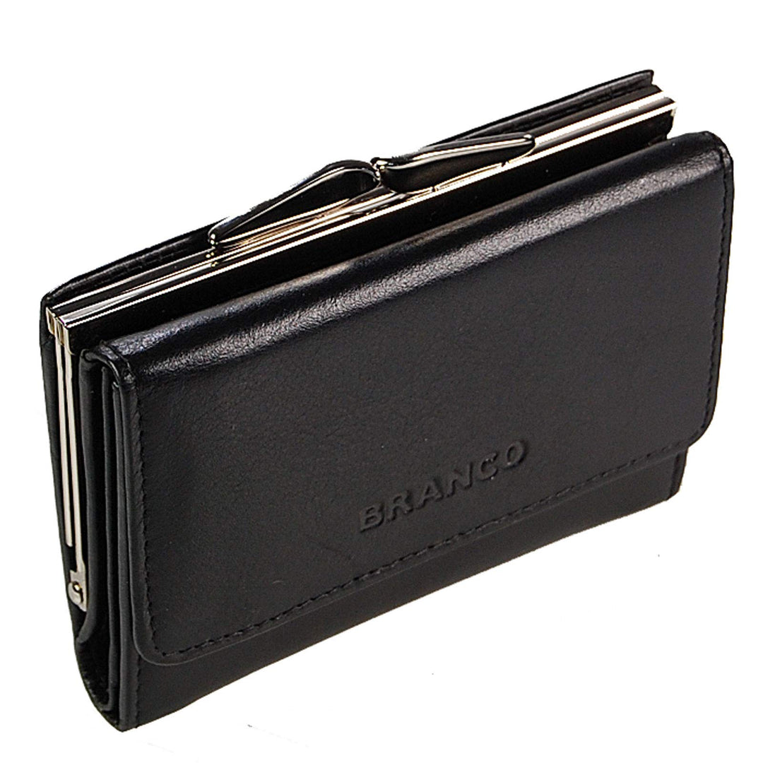 GoBago Branco Damen Geldbörse Leder 6 Farben, Portemonnaie Geldbeutel mit Metall Bügel, Knipser (Sch