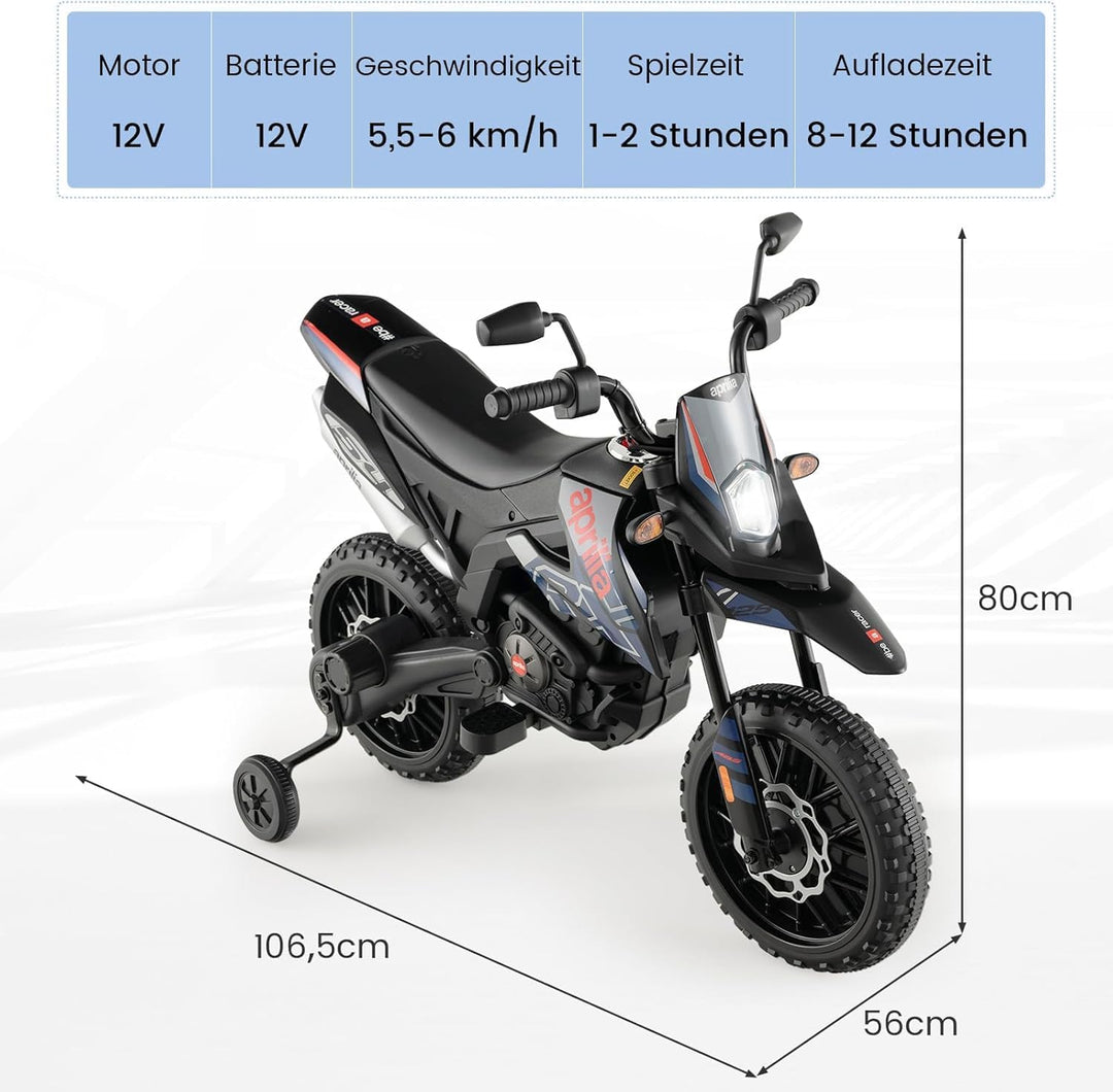 FANTASK 12V Elektromotorrad für Kinder 5,5-6 km/h, Kindermotorrad mit Stützrädern & Musik & Scheinwe