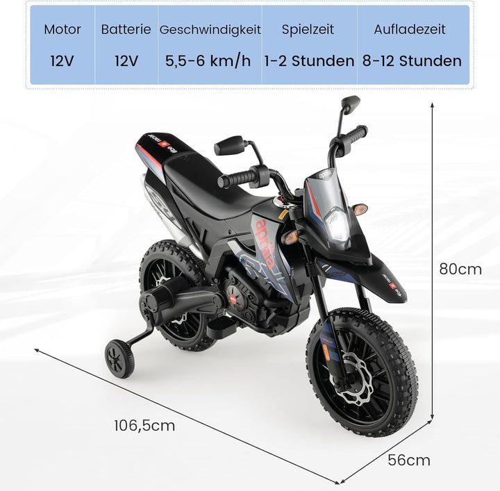 FANTASK 12V Elektromotorrad für Kinder 5,5-6 km/h, Kindermotorrad mit Stützrädern & Musik & Scheinwe