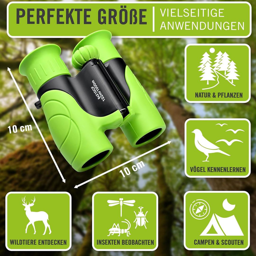 ASTRADA® Fernglas für Kinder [XXL Entdecker-Set] Robustes Kinderfernglas ab 3 Jahre mit Lupe, Kompas