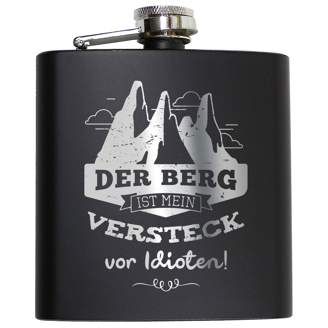 Pixelstudio Flachmann mit Gravur Lustige Sprüche Berge Wandern Bergsteigen Après-Ski Skifahren Gesch